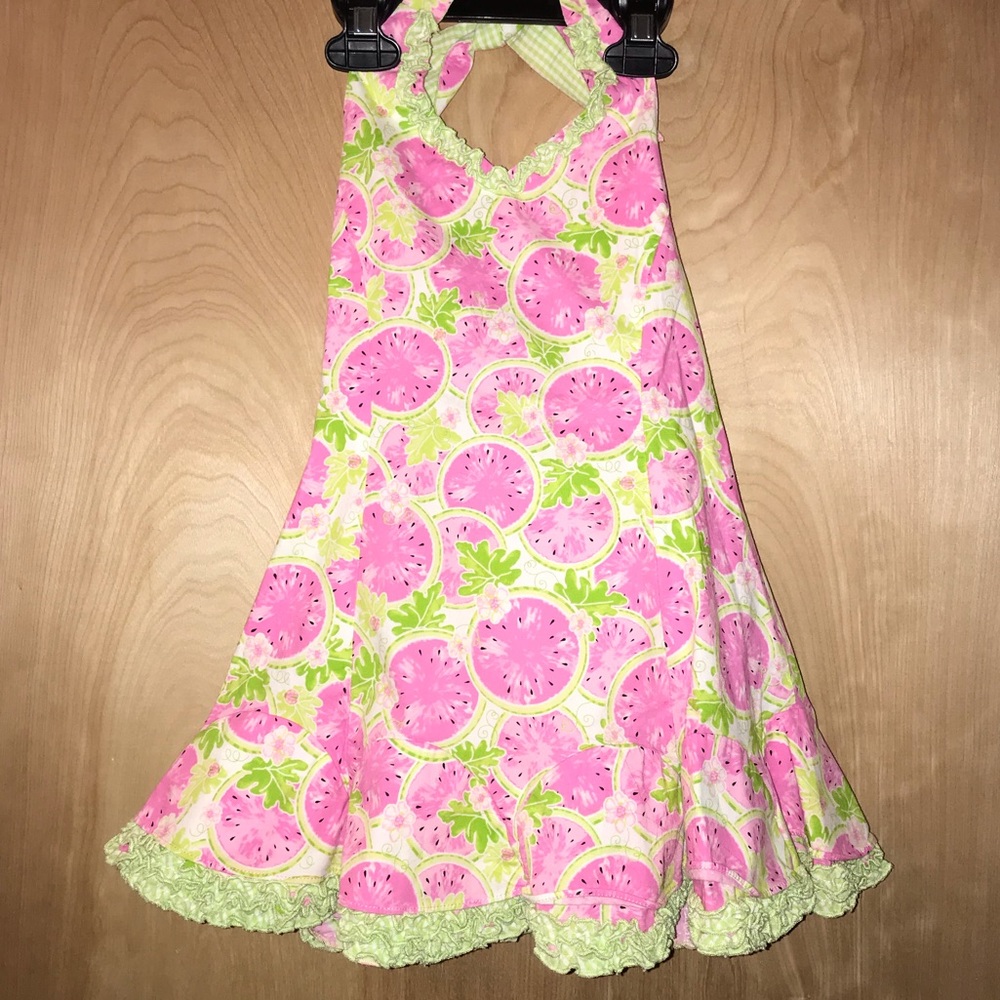 Kate Mack Pink & Green Watermelon Halter Dress 6